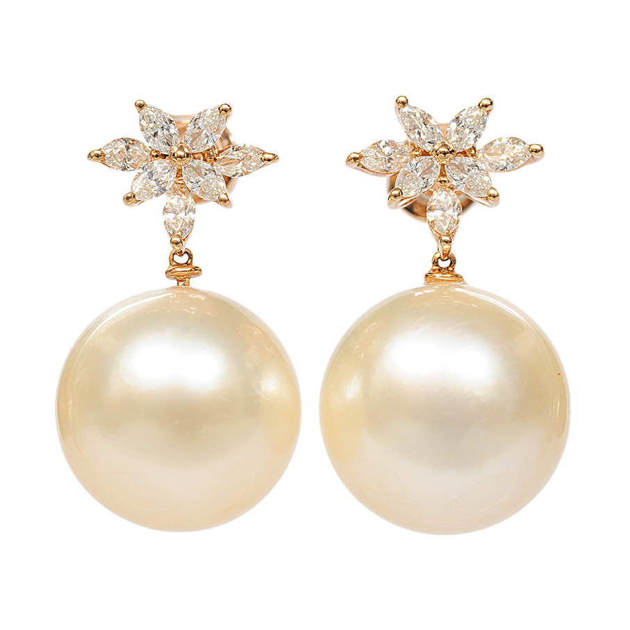 A pair of Southsea pearl diamond earrings