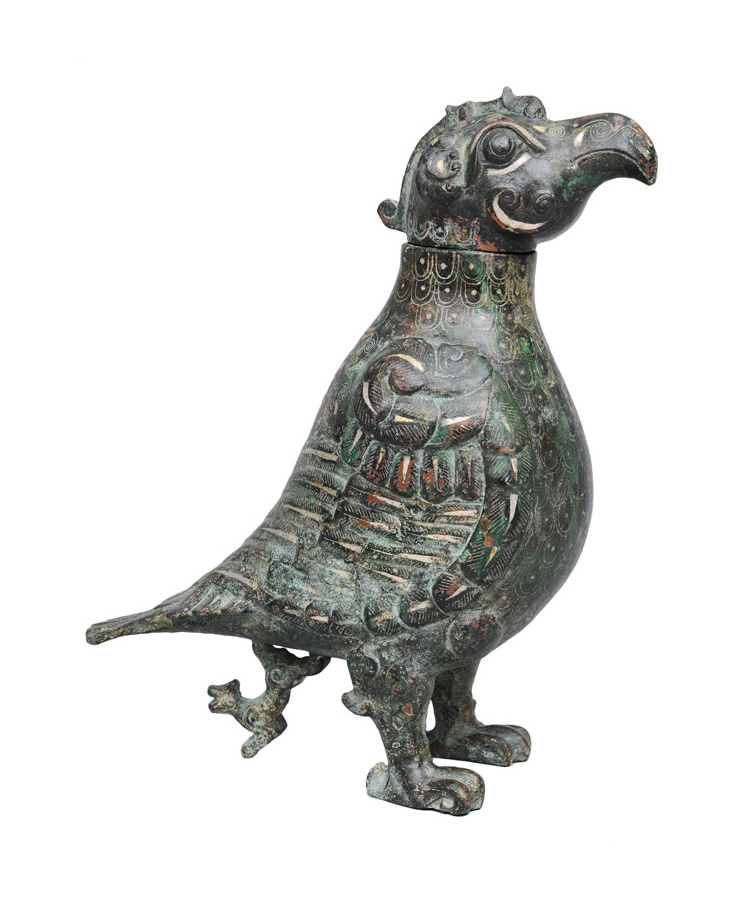 Bedeutende und seltene Ritualbronze in Form eines Vogels