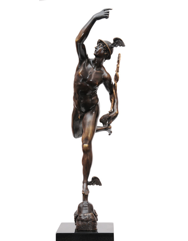 Bronze-Figur "Fliegender Merkur" auf Marmorsäule