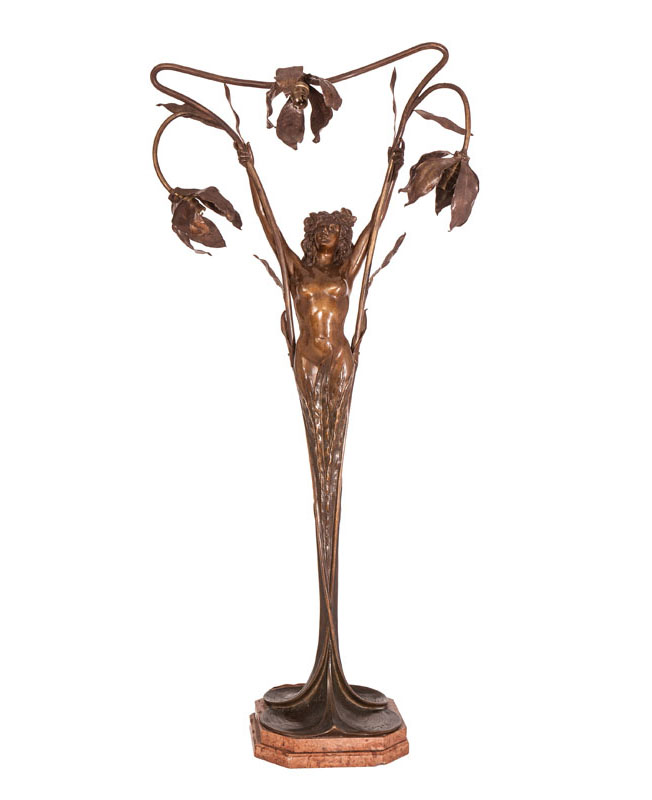 A splendid Art Nouveau bronze lamp 'Flora'