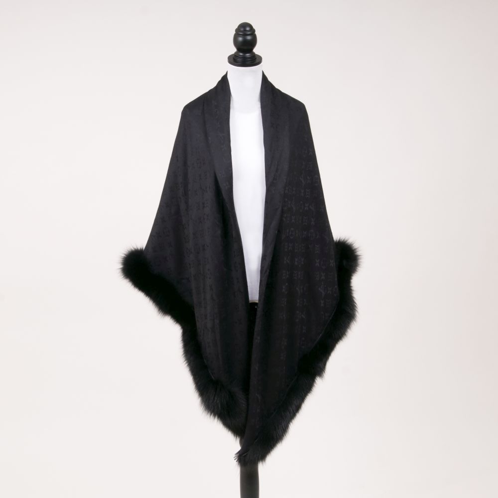 Louis Vuitton: A Monogram Cape with Fox Fur Black
