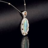An Opal Diamond Pendant on Diamond Necklace in the Style of Art-déco - image 1