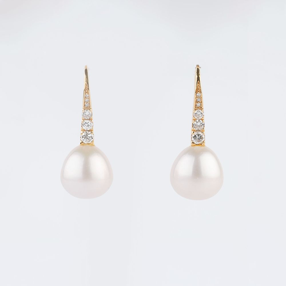 A Pair of Southsea Pearl Diamond Earpendants