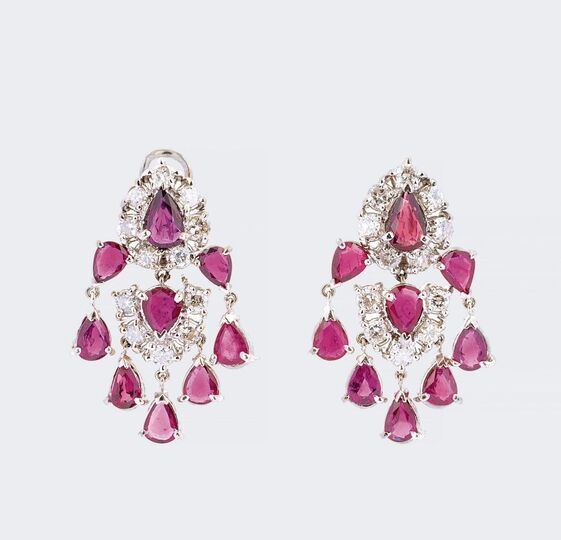 A Pair of Ruby Diamond Ear Chandeliers