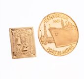 Two Gold Coins 'Hamburg Harbour and Postage Stam'