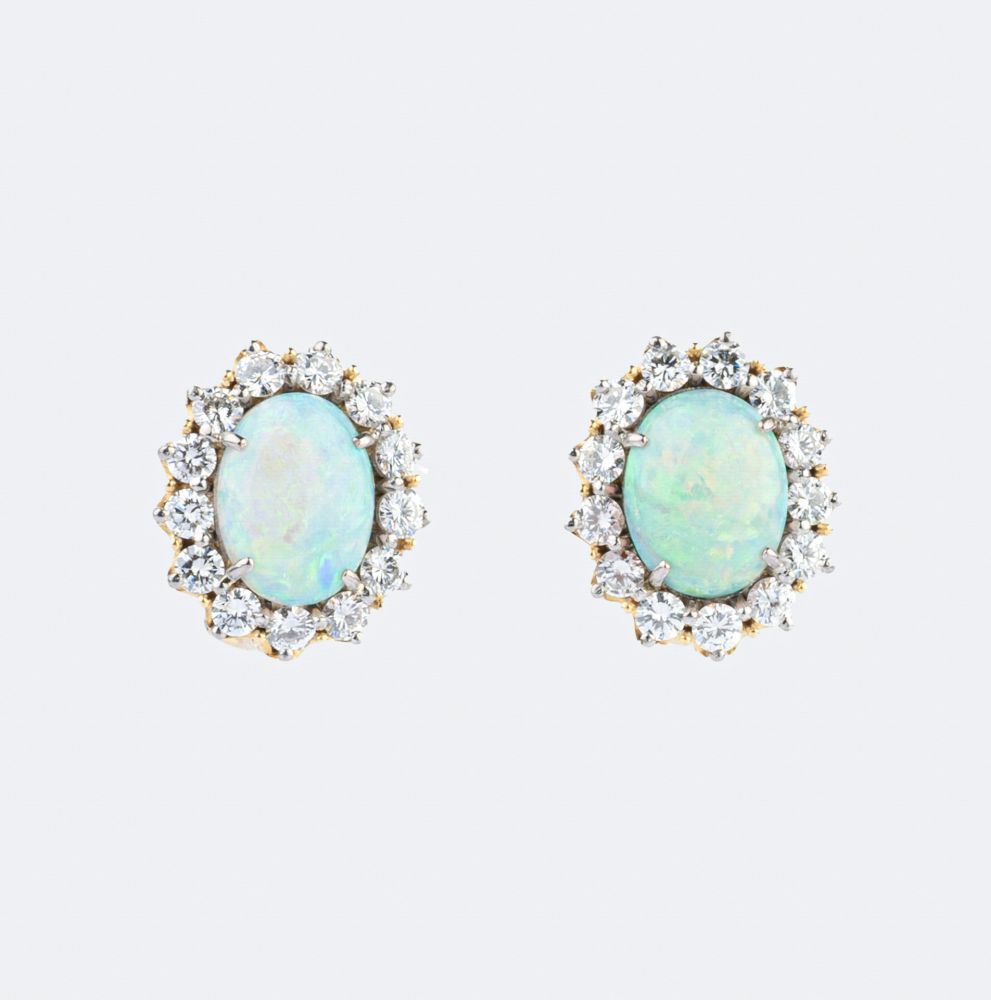 A Pair of Opal Diamond Earclips