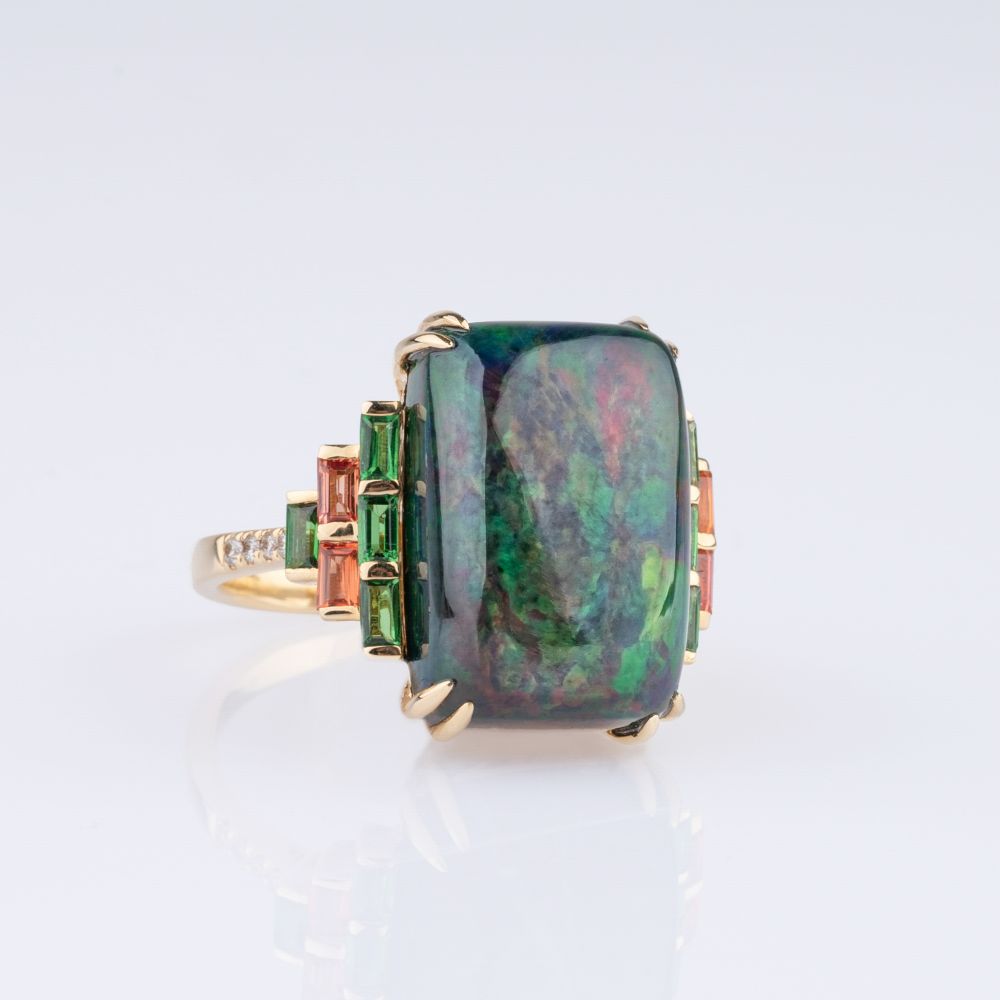 Edelopal-Ring mit Brillant- und Farbstein-Besatz - Bild 2