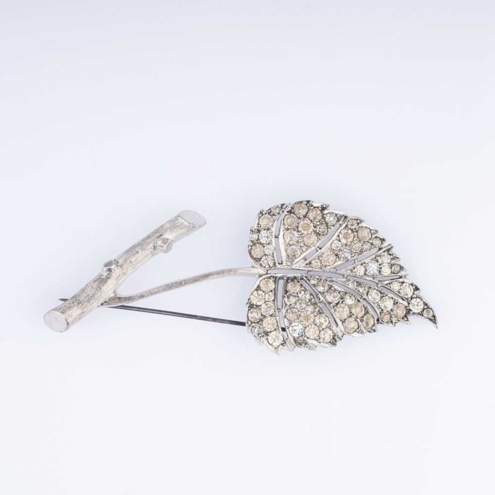 Vintage Modeschmuck Blüten-Brosche mit Strass-Besatz