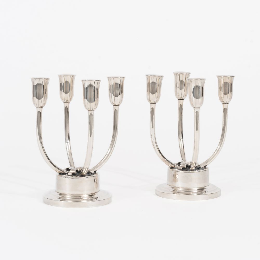  Pair of Rare Four-Armed Art Deco Candelabras