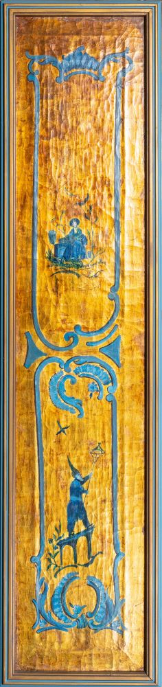 A rare Suite of 6 Panneaux with Chinoiserie in Blue on a Gold Ground - image 9