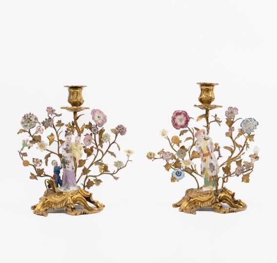 A Pair of Japanese Woman with Children as Candlesticks in Ormolu Mount