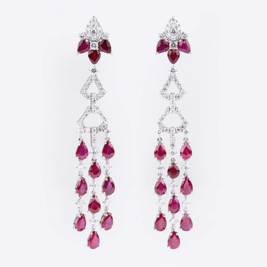 A Pair of Ruby Diamond Earchandeliers