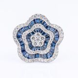 A large Flower Sapphire Diamond Cocktailring - image 1