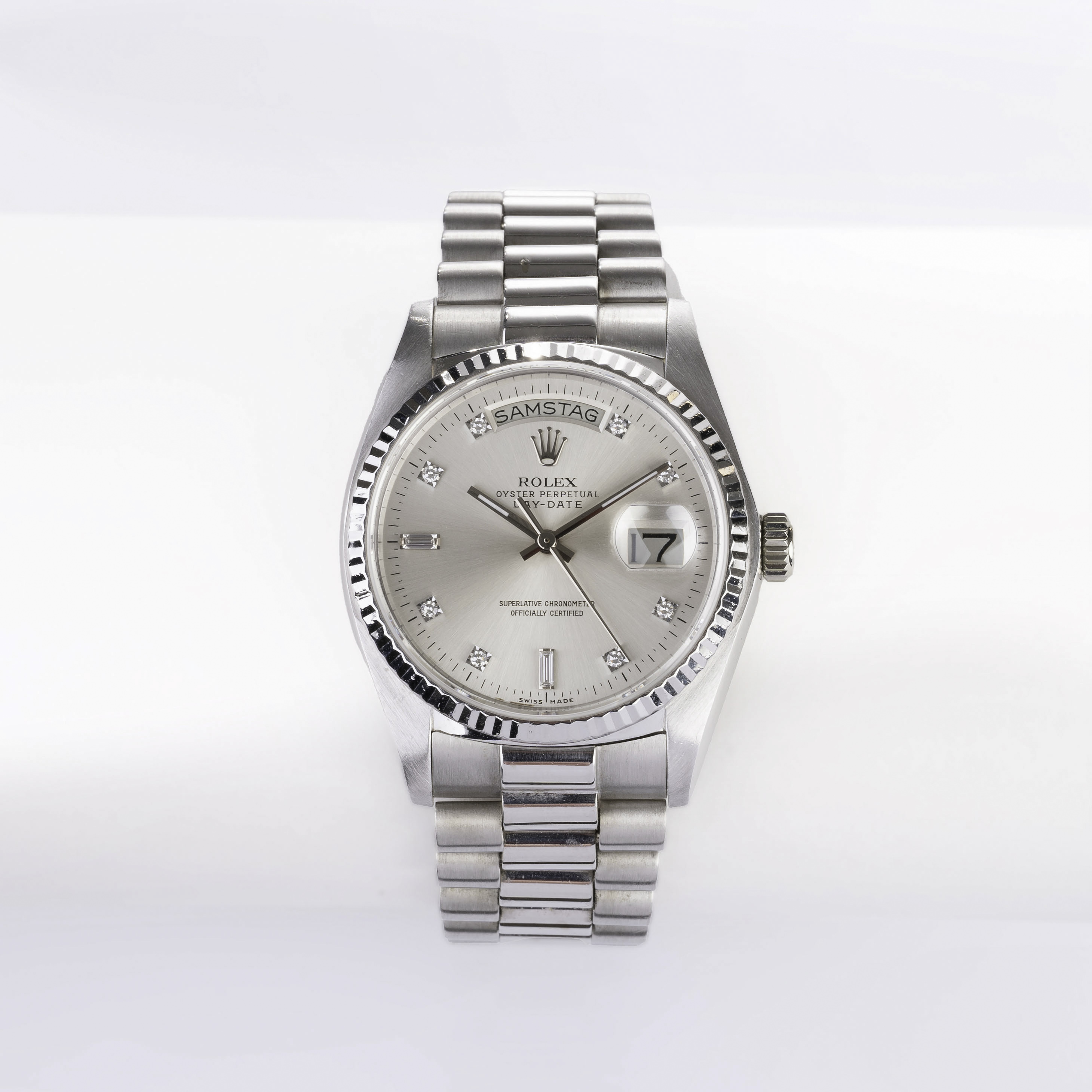 A Gentlemen's Wristwatch 'Day-Date 36' White Gold with Diamonds