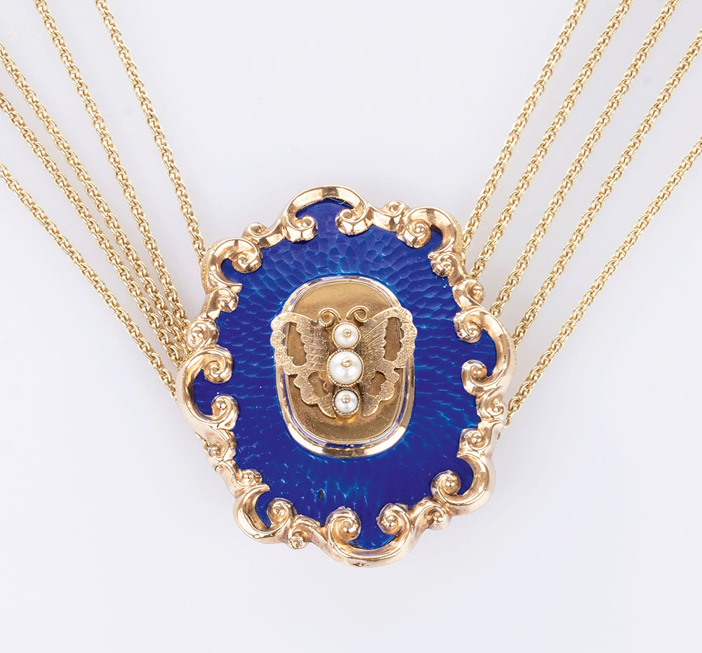 A Baroque Enamel Pendant on Necklace