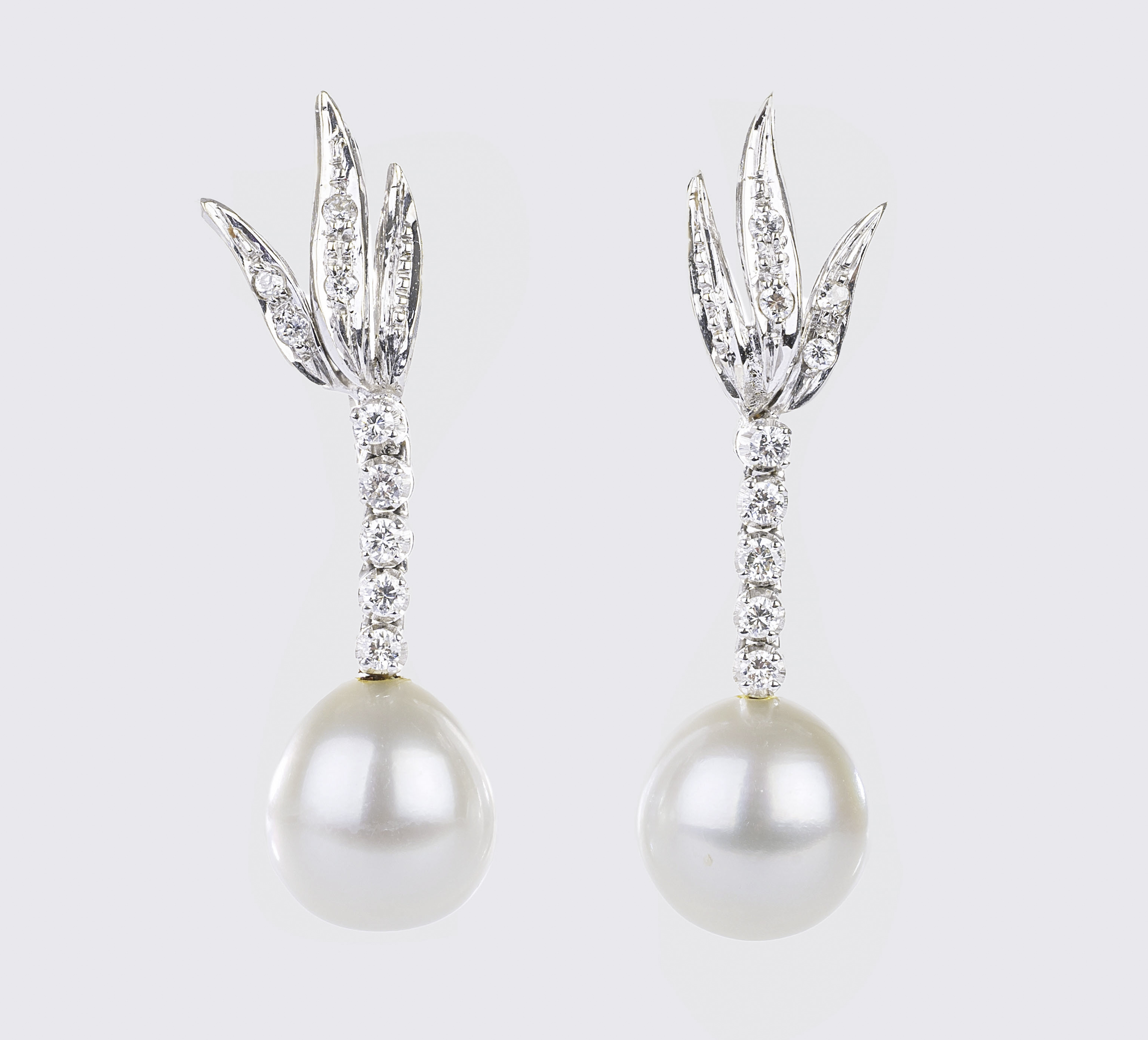 A Pair of Pearl Diamond Earpendant Clips