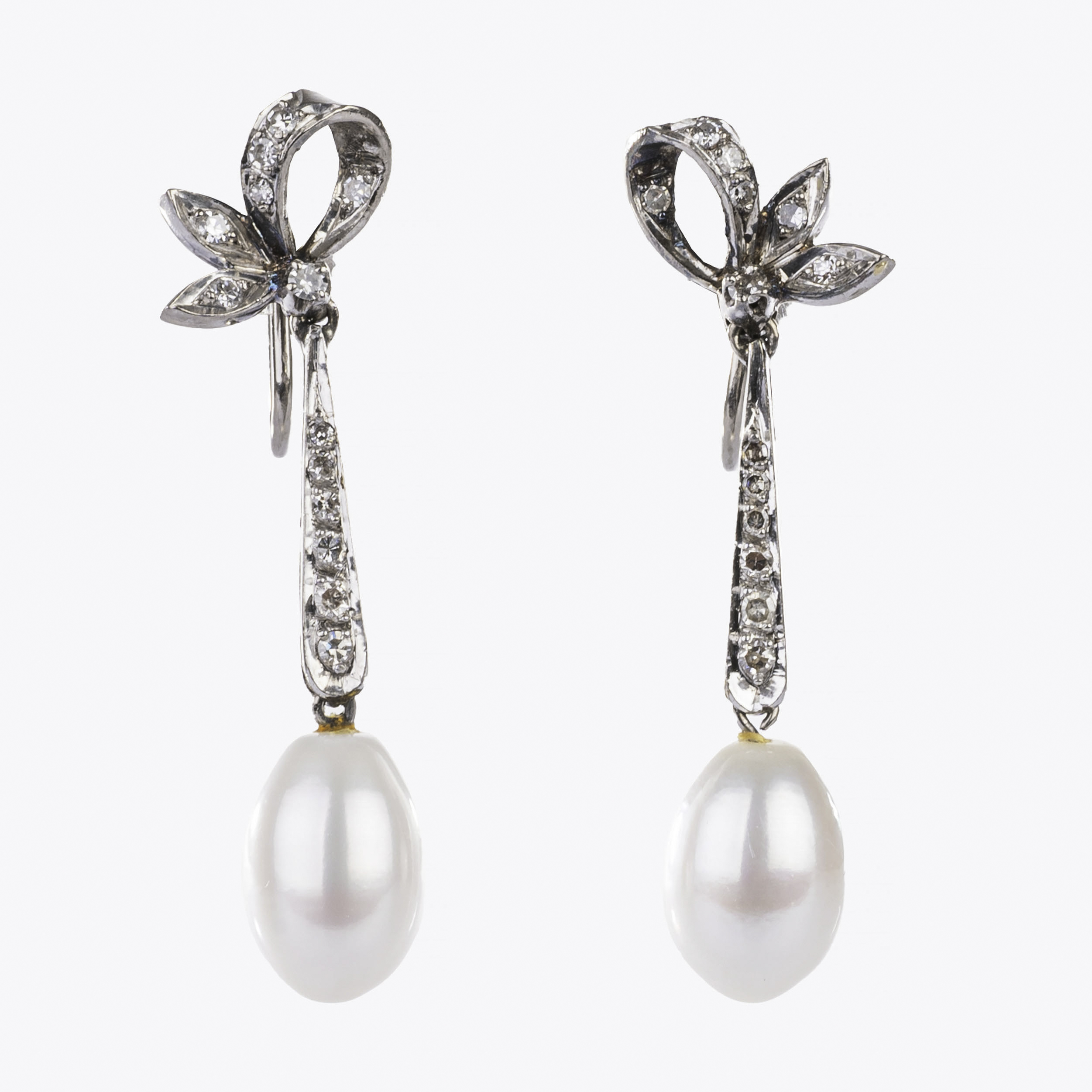 A Pair of Pearl Diamond Earpendant Clips