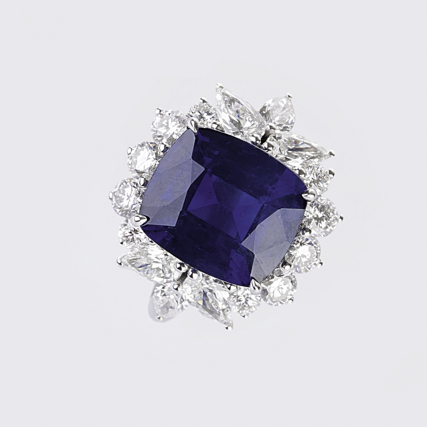 A Vivid Blue Ceylon Sapphire Ring with Diamonds - image 2