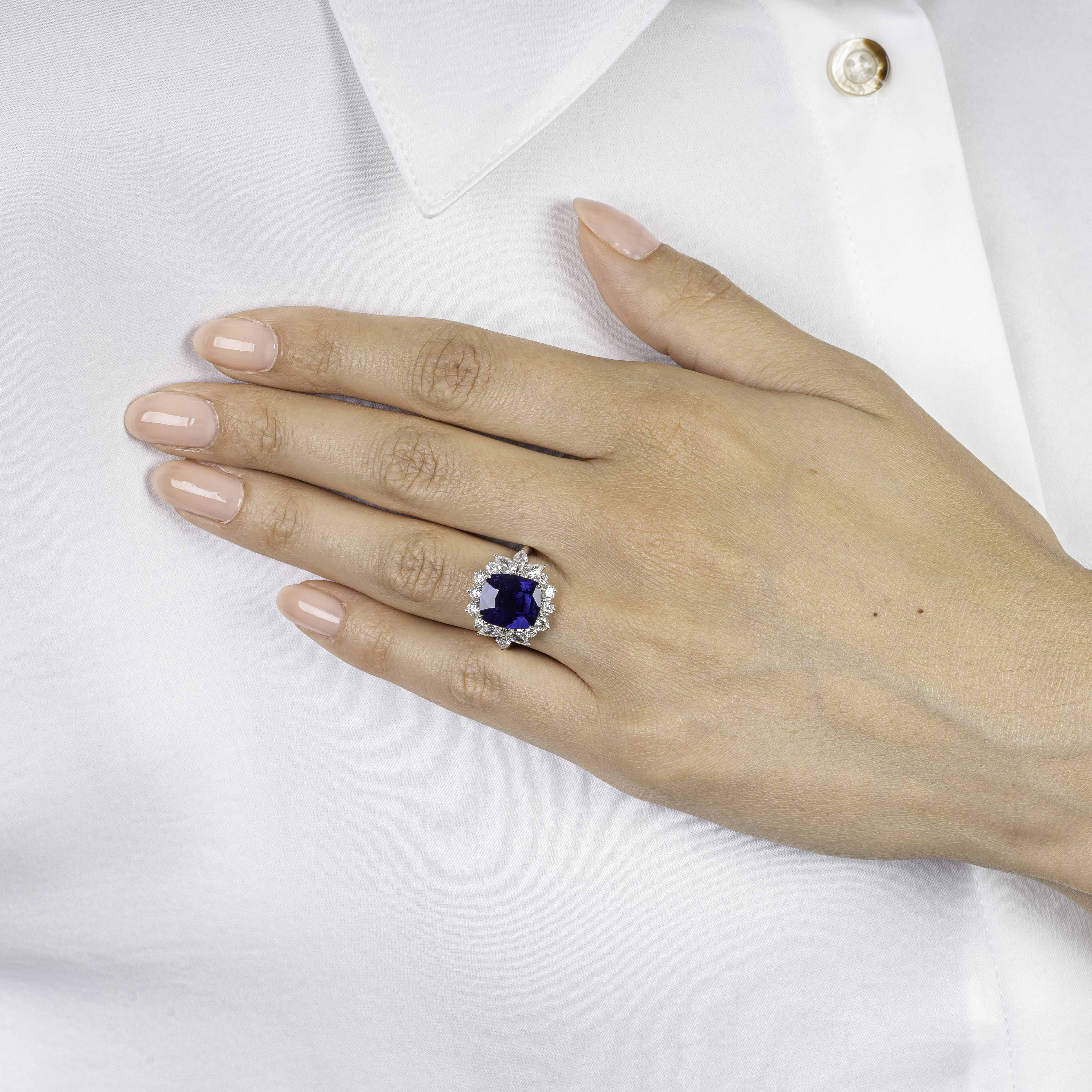 A Vivid Blue Ceylon Sapphire Ring with Diamonds - image 4