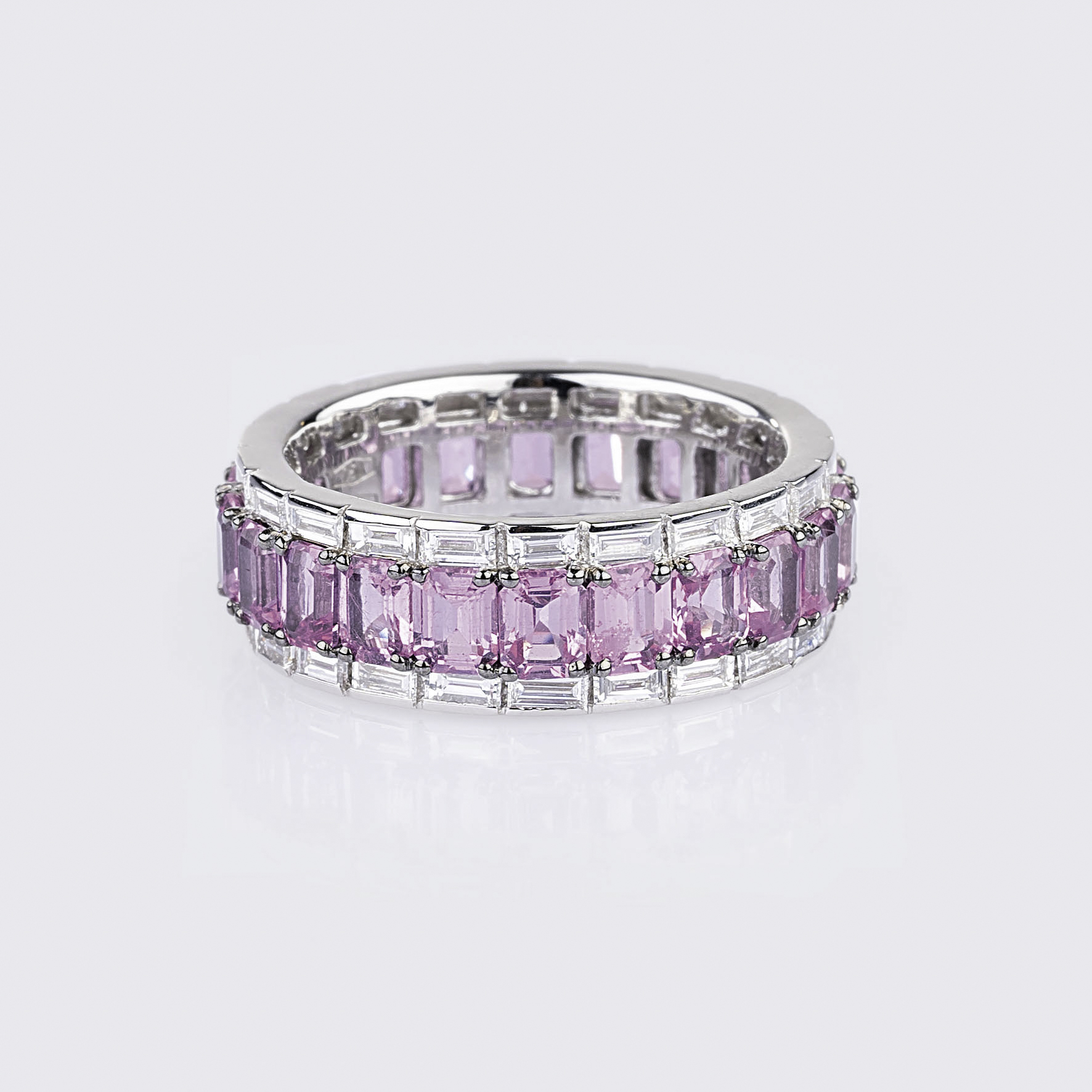 A Pink Sapphire Diamond Memory Ring