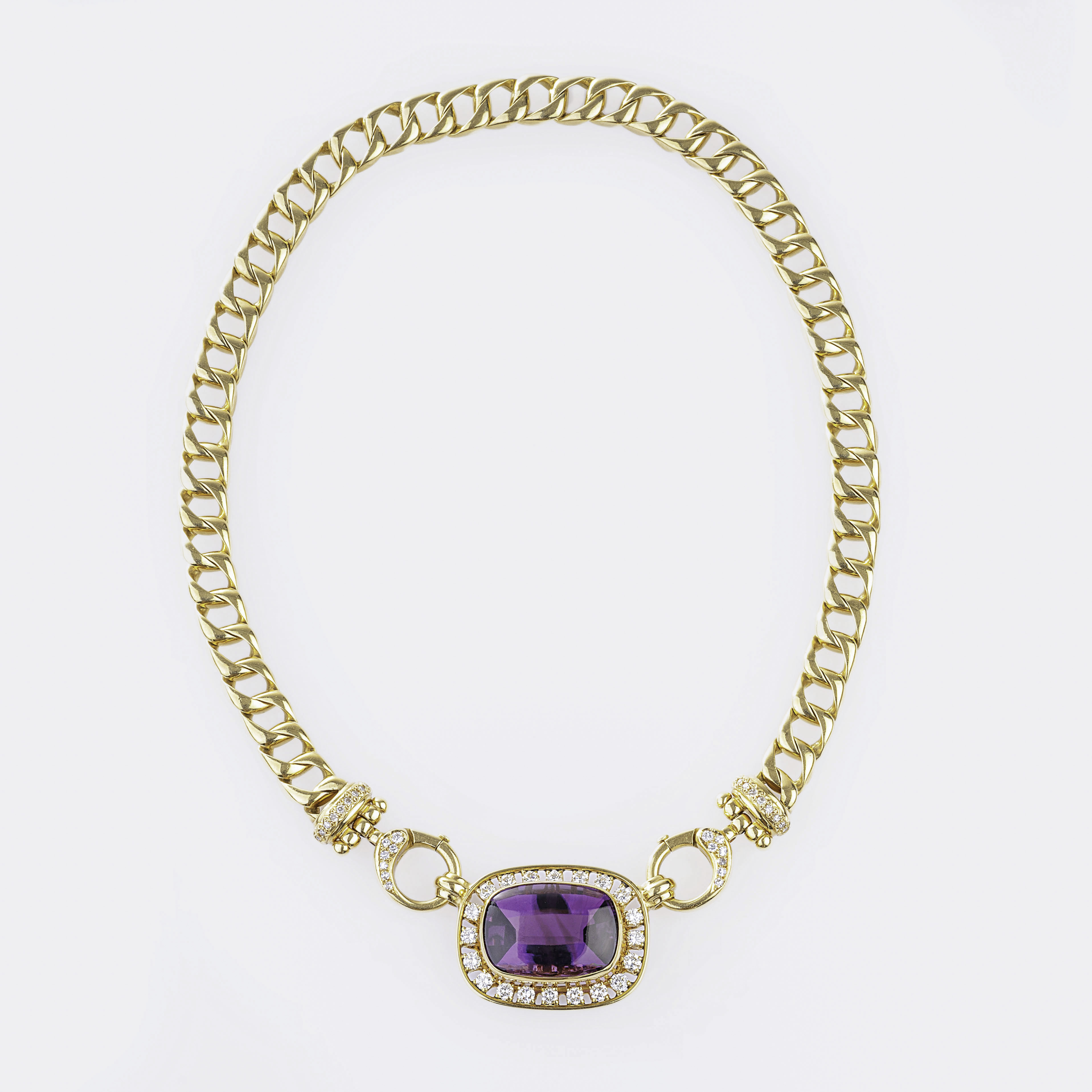 An Amethyst Diamond Pendant on Chain Necklace