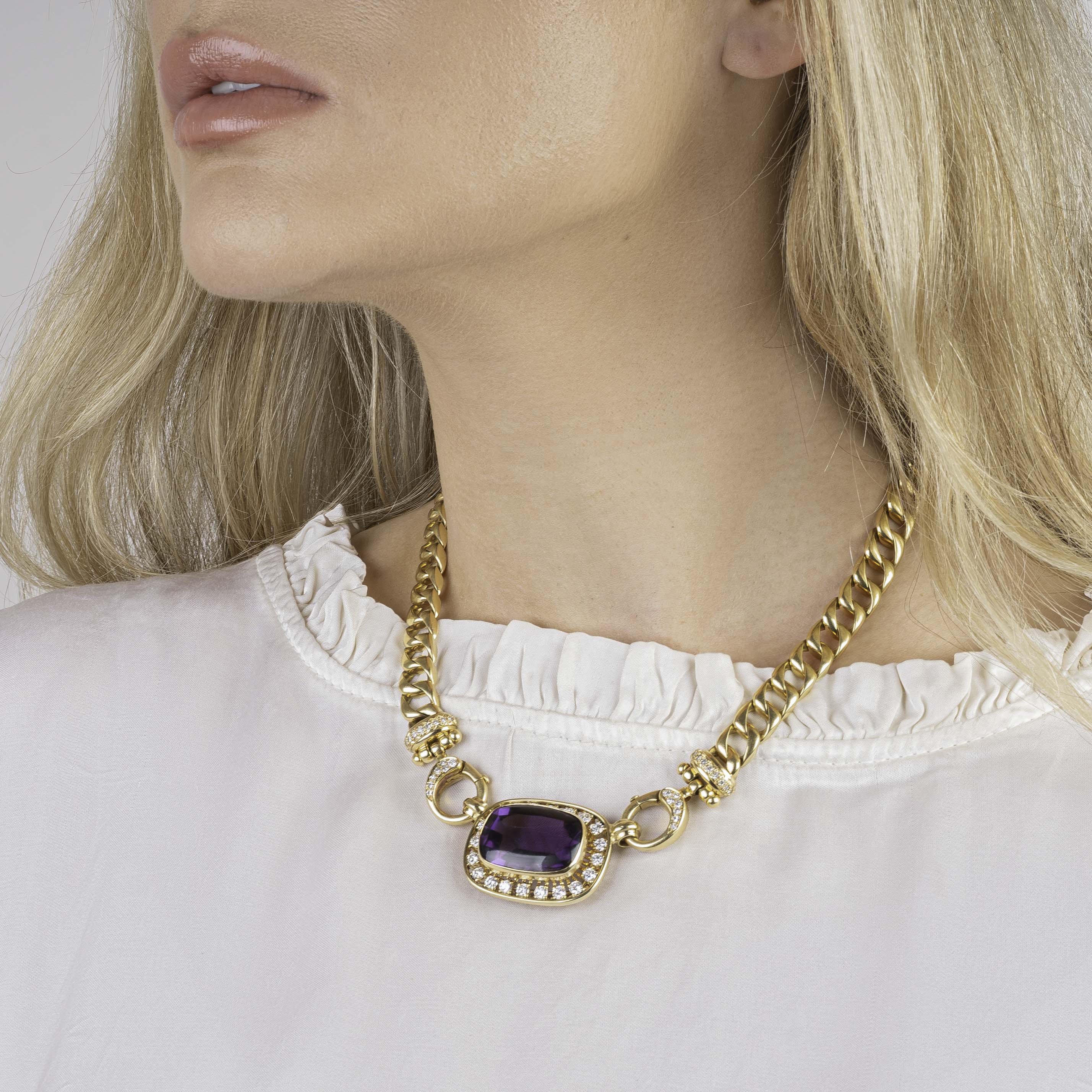 An Amethyst Diamond Pendant on Chain Necklace - image 4