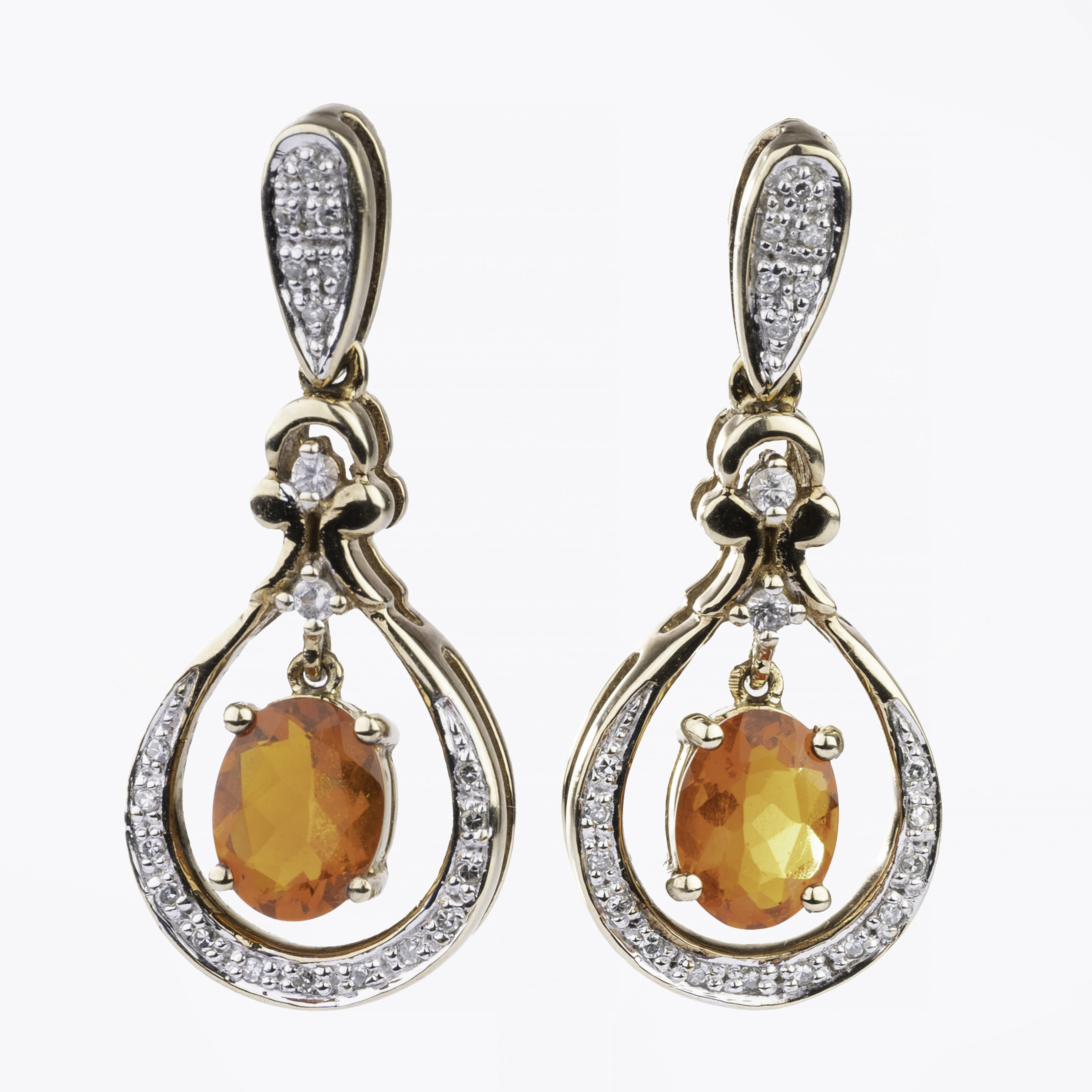 A Pair of Fire Opal Diamond Earpendants