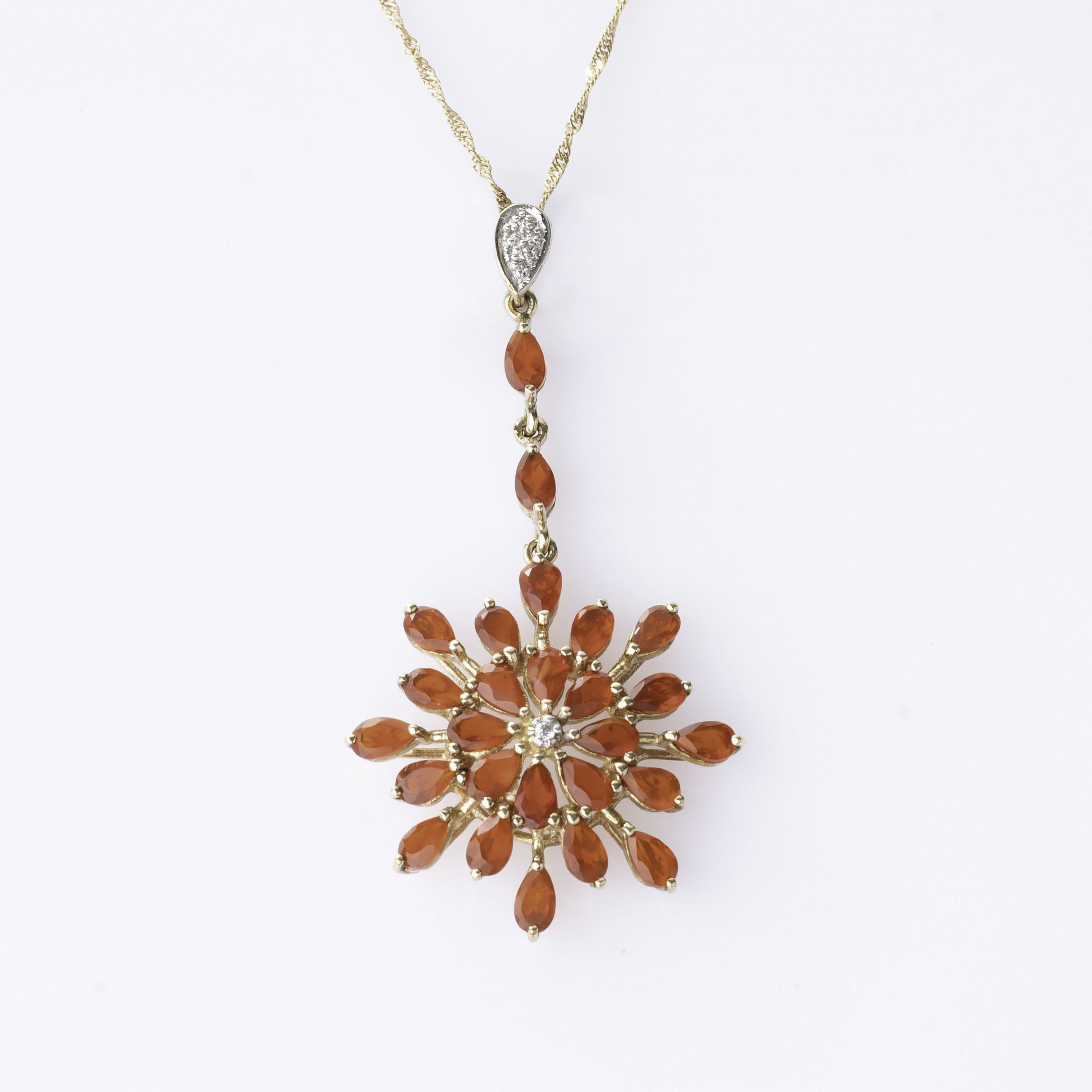 A flowershaped Fire Opal Pendant on Necklace