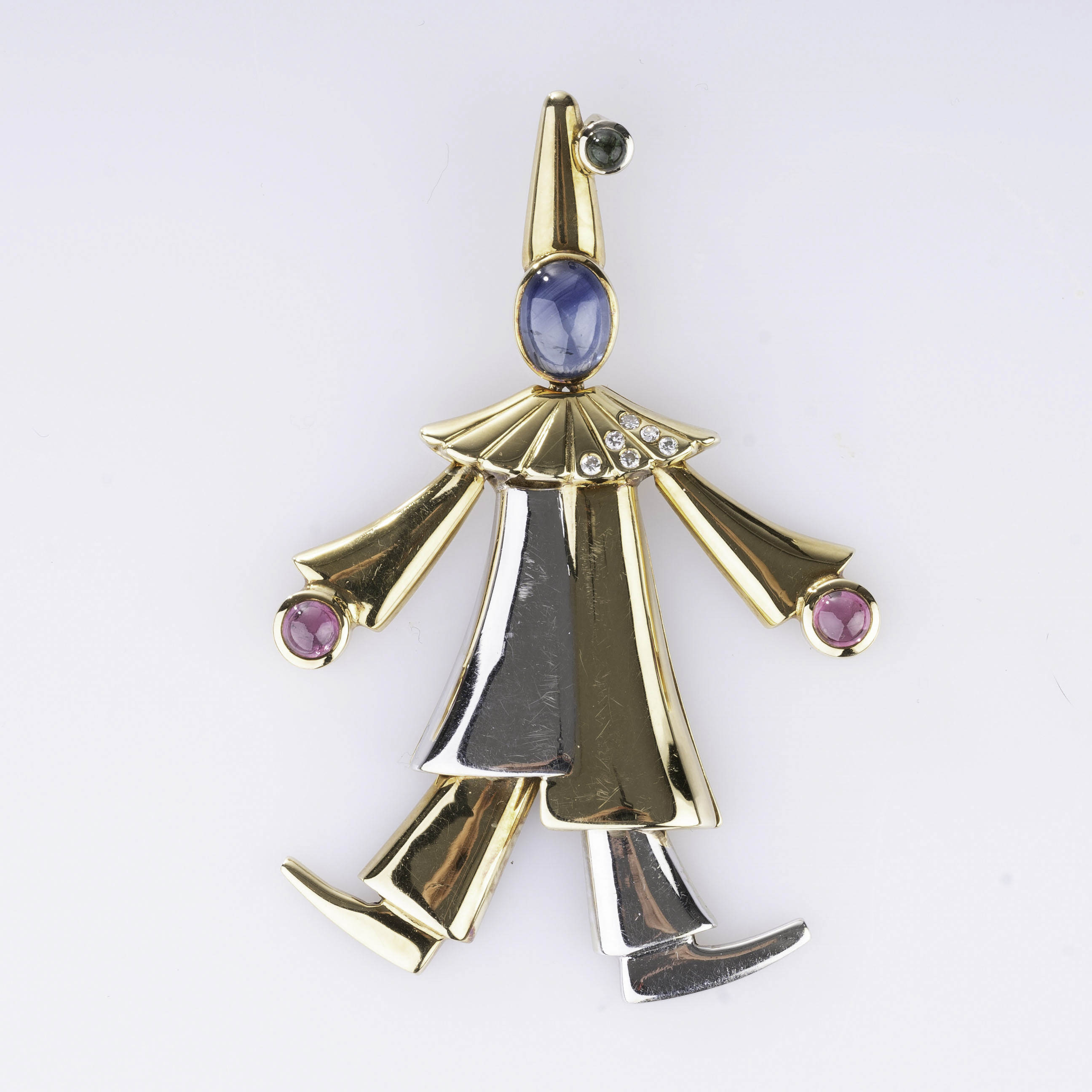 A bicolour Gold Pendant 'Pierrot' with Precious Stones