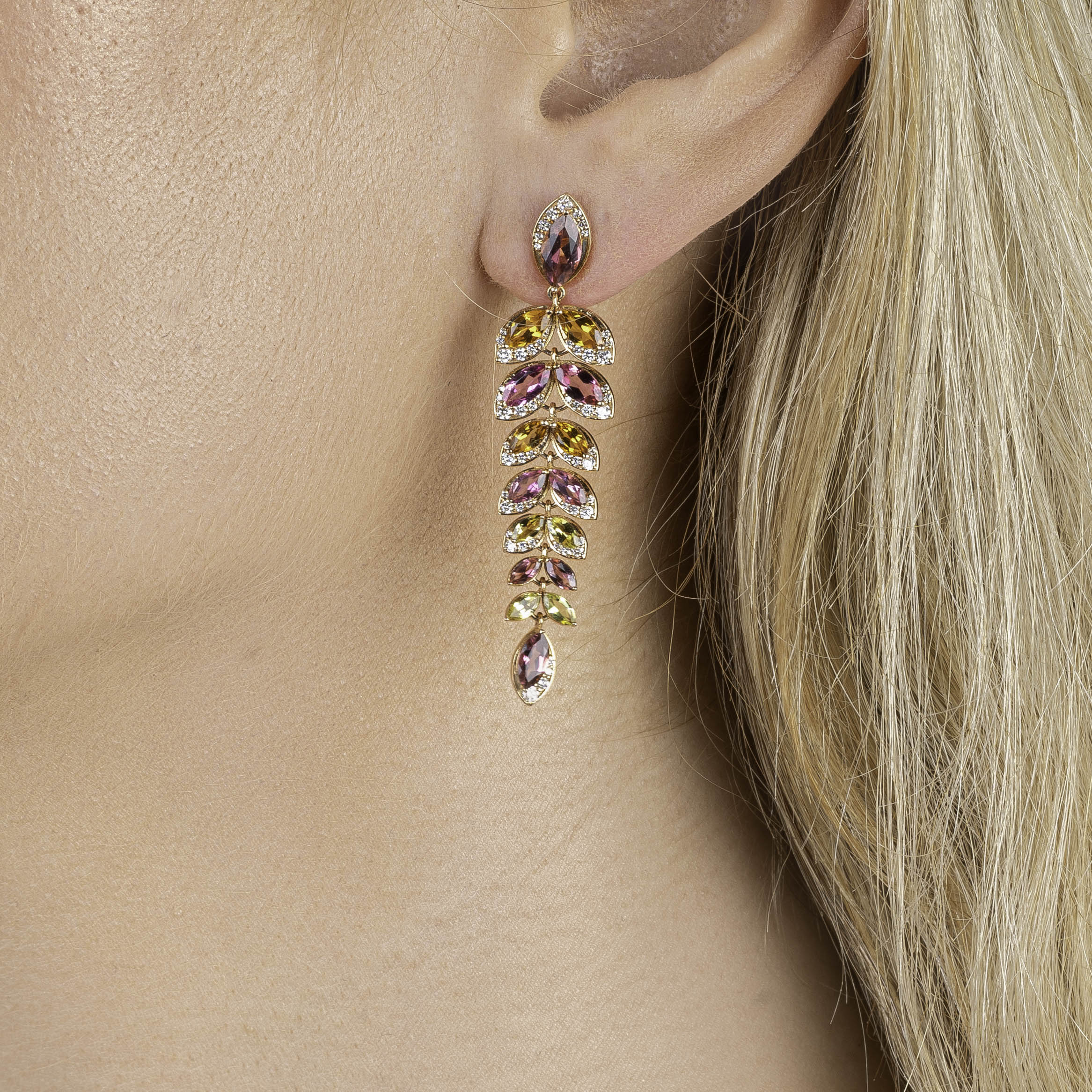 A colourful Pair of Tourmaline Diamond Earpendants - image 2