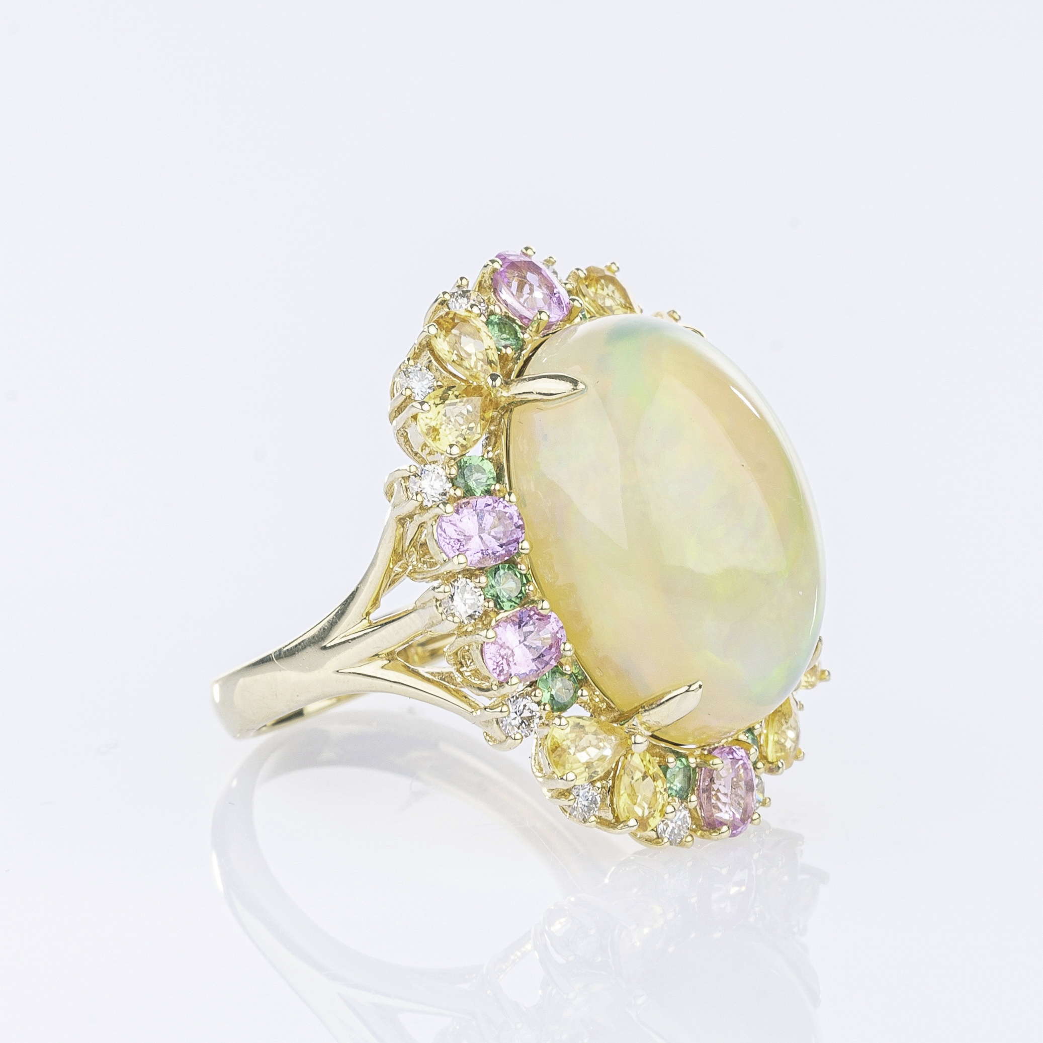 A large Opal Ring with colourful Sapphires and Diamonds - image 2