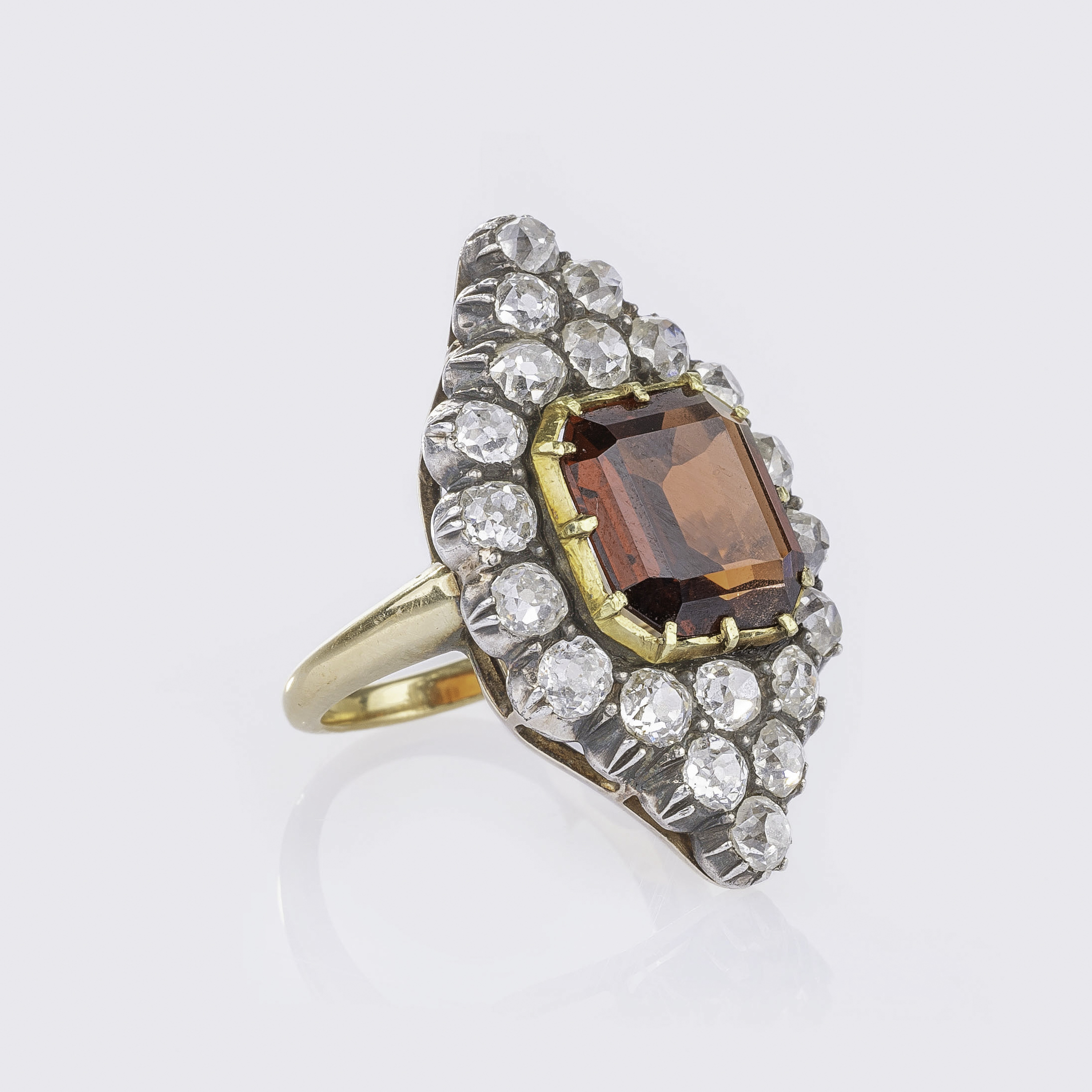 A large Art Nouveau Diamond Ring with Garnet - image 2