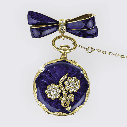 Enamel diamond ladies' pocket watch