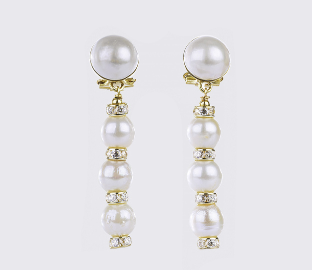 A Pair of long Pearl Diamond Earclips