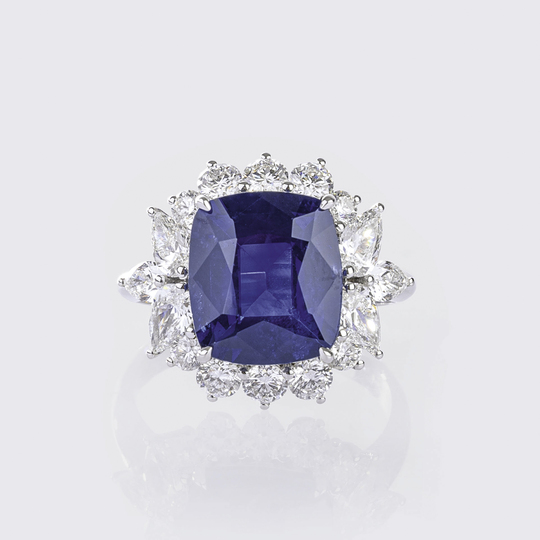 A Vivid Blue Ceylon Sapphire Ring with Diamonds