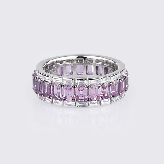 A Pink Sapphire Diamond Memory Ring