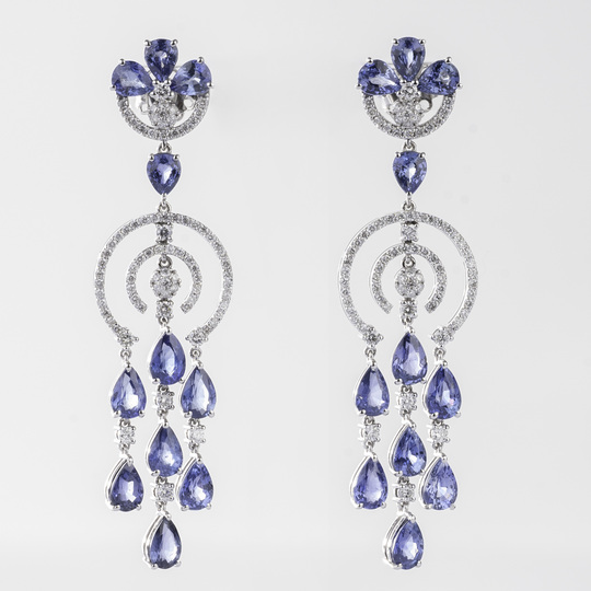 A Pair of colourfine Sapphire Diamond Earpendants