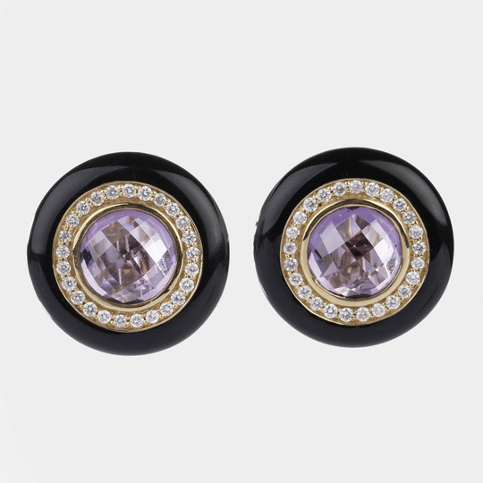 A Pair of Amethyst Diamond Earrings