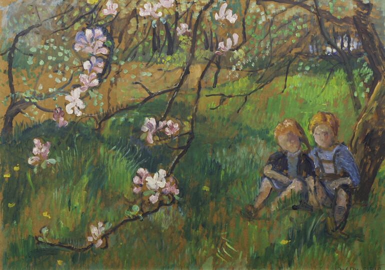 Children under blossoming Tree