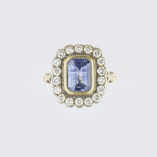 A Natural Ceylon Sappire Ring with Diamonds