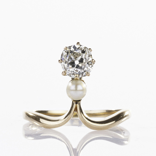 A Gold Ring Old Cut Diamond and Pearl