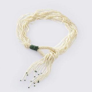 An extraordinary long Pearl Emerald Necklace