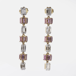 A Pairt of Earpendants with Pink Sapphires and Diamonds