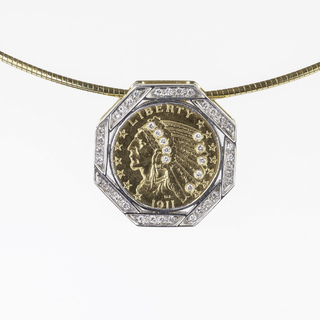 A Diamond Pendant with Coin 'Five Dollar Half Eagle Indian Head'