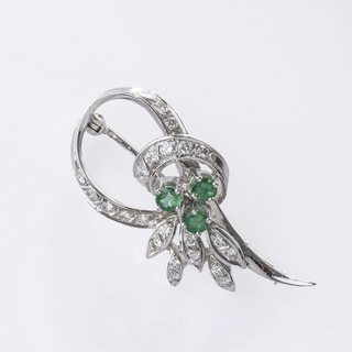 Delicate Emerald Diamond Brooch