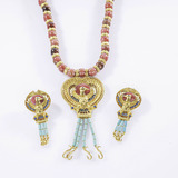 A Demi-Parure with Necklace and Clip Earrings Tutanchamun's Horus Falcon with Sun Disk and Uraeus Snakes - image 1