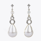 A Pair of Pearl Diamond Earpendant Clips