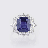 Vivid Blue Ceylon Saphir-Ring mit Diamant-Besatz - Bild 1