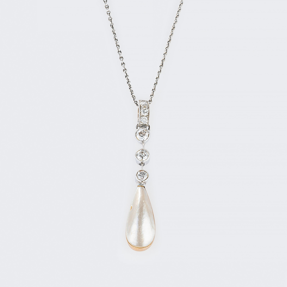 Jugendstil Diamant-Perl Anhänger an Kette