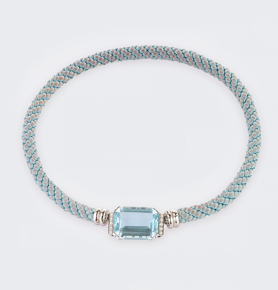 Highcarat Aquamarin Diamond Patentclasp on Silk Cord - image 4